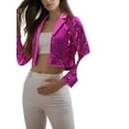 thumbnail image 2 of MODA NOVA Women's Jacket Sequin Long Sleeve Lapel Collar Blazer S Hot Pink, 2 of 6