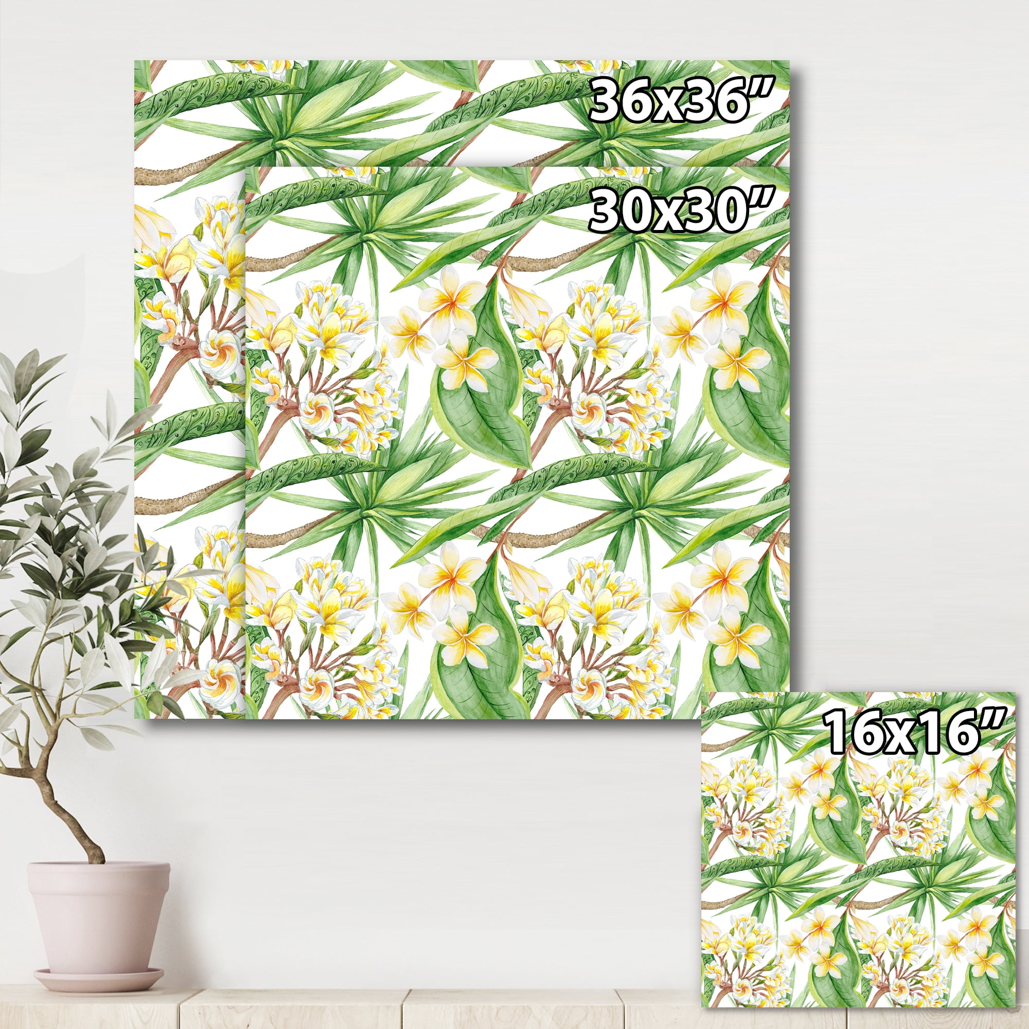 Designart ' Yellow Flowers and Tropical Foliage VI ' Modern Canvas Wall Art Print