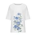 thumbnail image 5 of LEAVINGSUO Plus Size Oversized Sweatshirt for Women,Women's Ladies Fashion Casual Cropped 3/4 Sleeve Printing Loose Shirt Blouse Top White XXXXL, 5 of 5