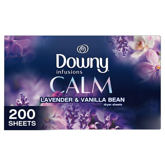 Downy Infusions Dryer Sheets Laundry Fabric Softener, Calm Scent, Lavender & Vanilla Bean, 200 Count