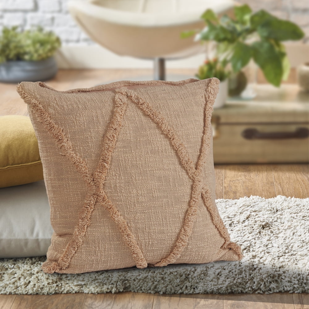 LR Home Tufted Fringed Caramel Brown Frappe 18 inch Standard Throw