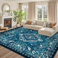 thumbnail image 5 of Nanan 10'x13' Floral Area Rug Distressed Oriental Vintage Carpet, Washable Rug Non Slip Low Pile Indoor Rug for Living Room Farmhouse Home Decor, Blue Green, 5 of 9