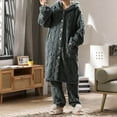 thumbnail image 2 of Jinhomg Winter Flannel Sleepwear for Women 2 Piece Thick Warm Pajamas Sets Soft Cozy Long Length Button Down Hooded Cardigan and Pants Navy L, 2 of 10