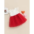 thumbnail image 3 of Toddler Baby Girls Valentine's Day Dress Heart Print Crewneck Fly Sleeve Stitching Tulle Skirt Summer Clothes, 3 of 8