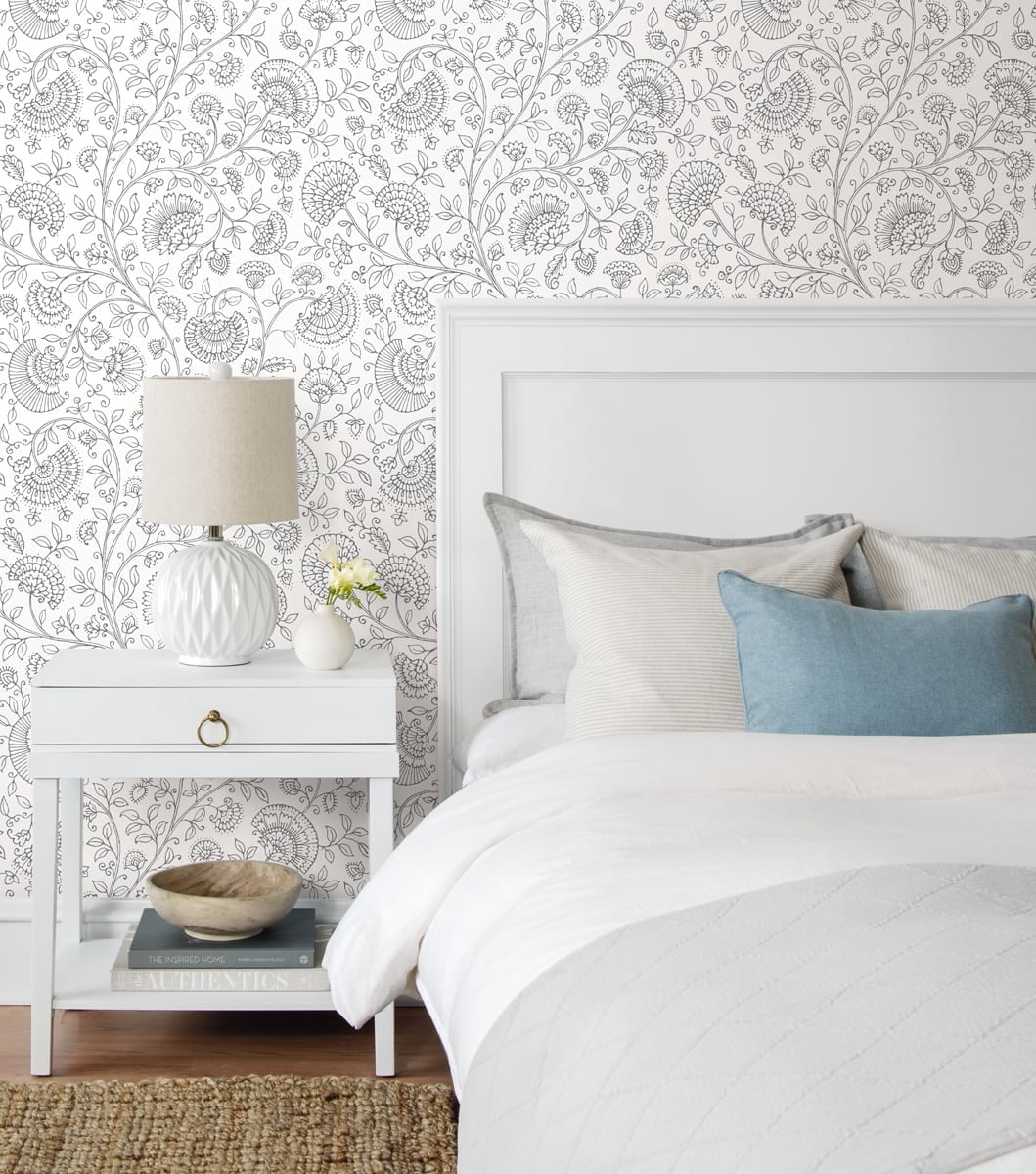 NextWall  Paisley Trail Peel and Stick Removable Wallpaper Slate Grey