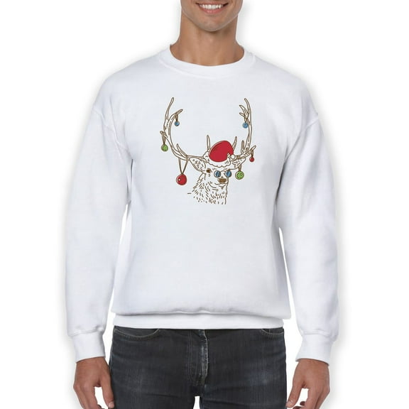 Reindeer With Santa Hat Sweatshirt Men -Smartprints Designs, Male XX-Large