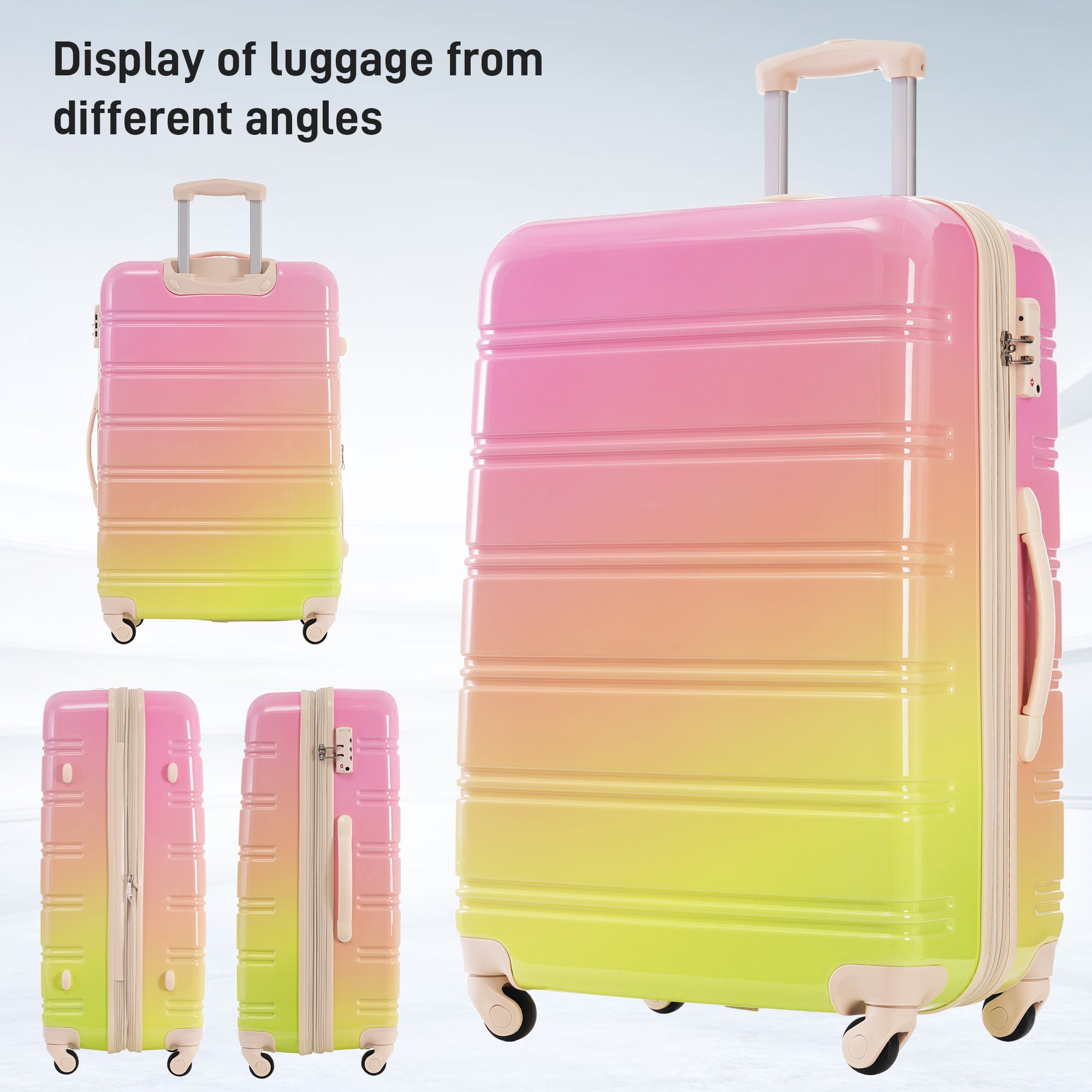 Euroco Hardshell 3 Piece Luggage Sets, Gradient Color Expandable Suitcase Set with TSA Lock and Spinner Wheels,Lightweight Durable Travel Luggage Set for Family Trip(20"/24"/28"),Multicolor Pink