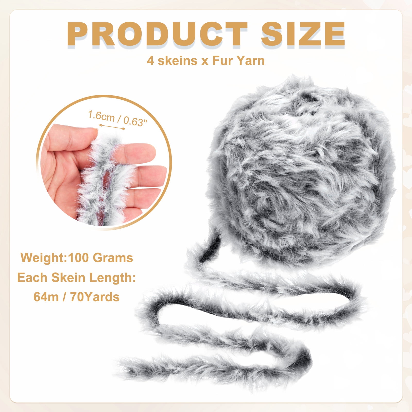 Uxcell Fur Yarn, Soft Plush Fluffy Chunky Polyester Faux Fur Eyelash Yarn for Crocheting Hand Knitting Blanket Hats Crochet Crafting Black White