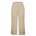 thumbnail image 4 of VERUGU Capri Pants for Women Casual Summer Pocket Elastic Waist Solid Pant Straight-Leg Mid Waist Cropped Pants Loose Irregular Lace Classic Comfortable Below The Knee Pants Beige 3XL, 4 of 5