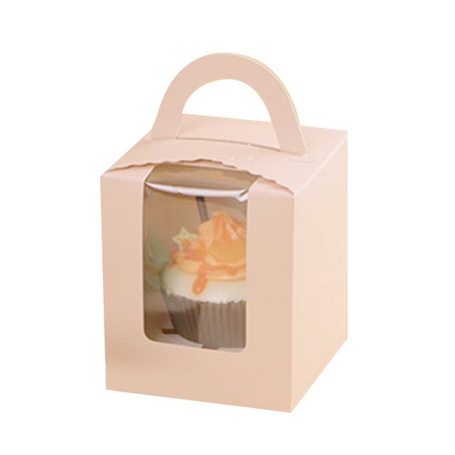 CAROOTU 50pcs Cupcake Box with Window and Handle Cake Carrier Small Cake Gift Container for Bakery Wedding Party Birthday Supply