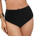 thumbnail image 4 of Xudanell Women's High Wasited Cheeky Bikini Bottom Shirred Tummy Control Swimsuit Full Coverage SexySwim Bottom (Black,L), 4 of 9