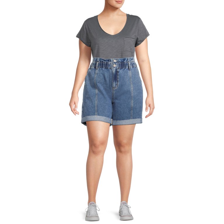 Terra & Sky Women's Plus Size High Rise Paperbag Shorts 