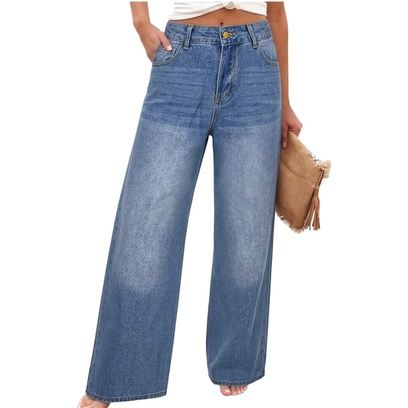 Tqcoqu Wide Leg Jeans for Women High Waisted Denim Pants Trendy Casual Summer ,Blue,Women's S-XXL