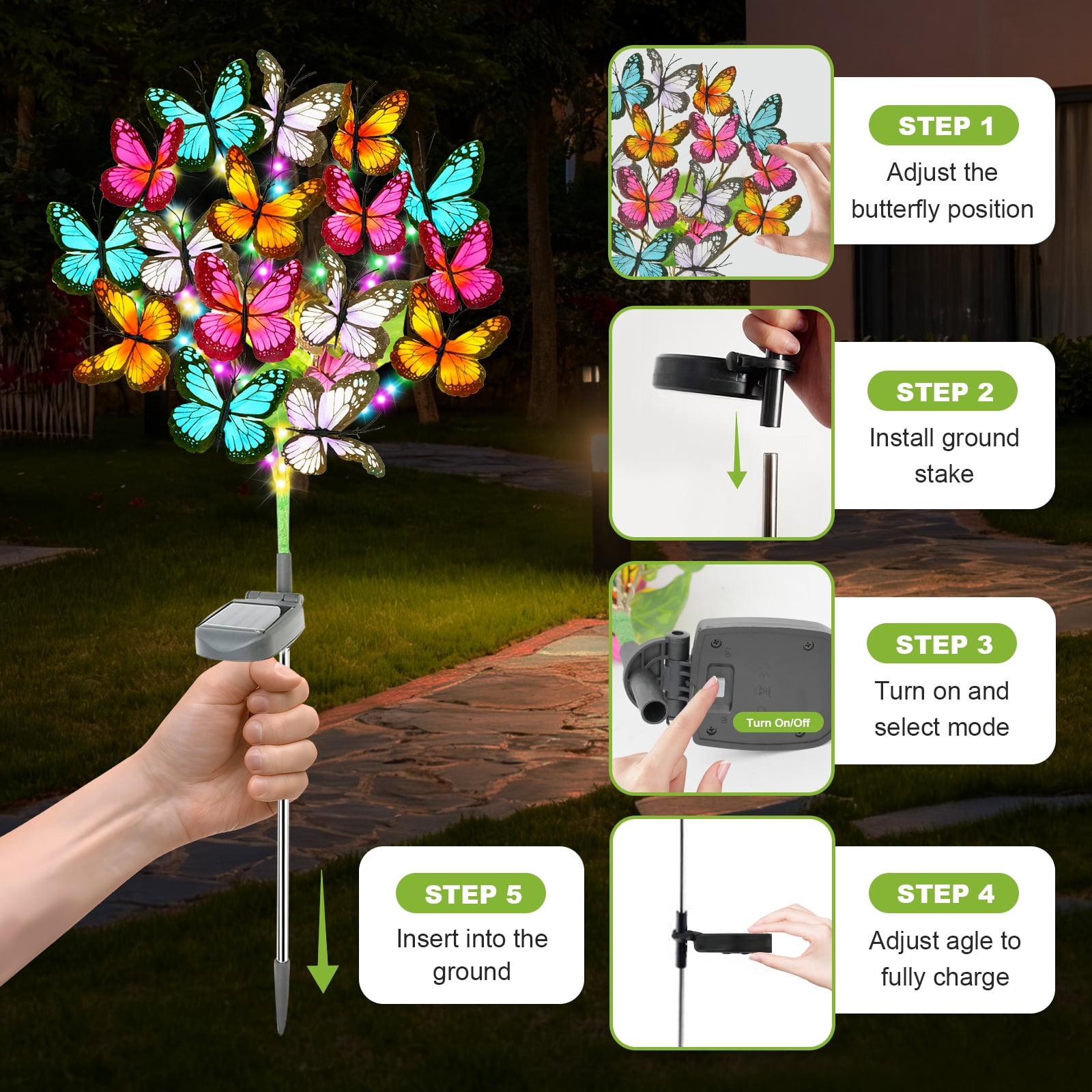 TopZoo Outdoor Solar Lights, 8 Packs Solar Garden Lights Waterproof, Multi-Color Butterfly Flower Garden Decor Waterproof, Outdoor Decor for Yard, Patio, Landscape, Planter, Lawn Christmas, Walkway