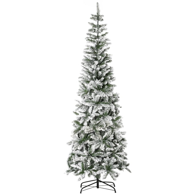 Árbol de Navidad HOMCOM pino delgado flocado en nieve 7.5 pies