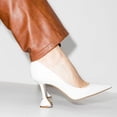 thumbnail image 2 of FSJ Women Classic Pointed Closed Toe Slip On Pumps Unique Flared High Heel Sexy Ladies Party Wedding Office Basic Dress Shoes Size 6.5 White, 2 of 4