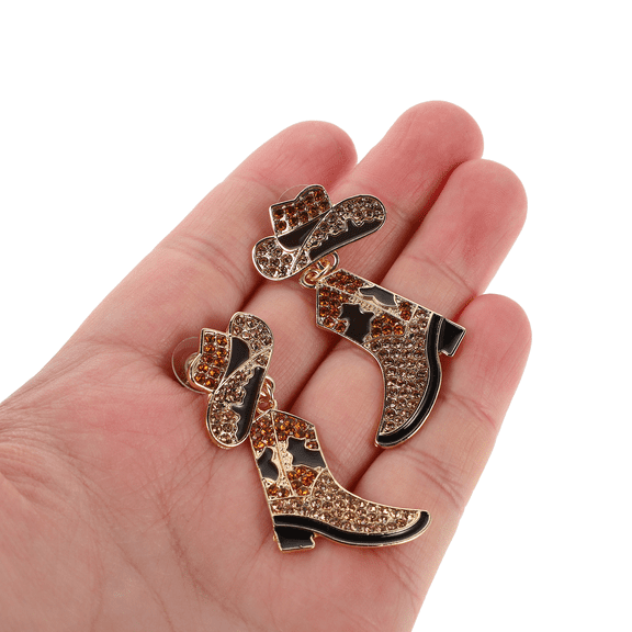 ELAYARD 1Pair Rhinestone Western Cowgirl Boot Earrings Brown Dangle Earrings Lightweight Comfortable Jewelry