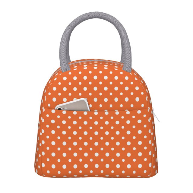 Disketp Orange And White Polka Dot Bolsa Térmica para Almuerzo, Lonchera con Abertura Amplia y Gran Capacidad, Organizador Reutilizable para Mujeres, Hombres y Adultos