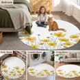 thumbnail image 6 of 4ft Round Rug, Yellow Spring Floral Non-Skid Rubber Backing Large Area Rugs - Living Room Bedroom Home Office, Summer Botanical Watercolor Daisy Indoor Floor Mat Carpets Washable Rug, 6 of 9
