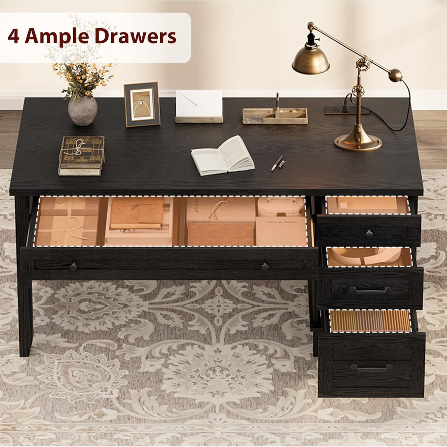 Farmhouse Office Desk with File Drawer, 53.5" Wooden Computer Desk, Executive Computer Desk Workspace for Home