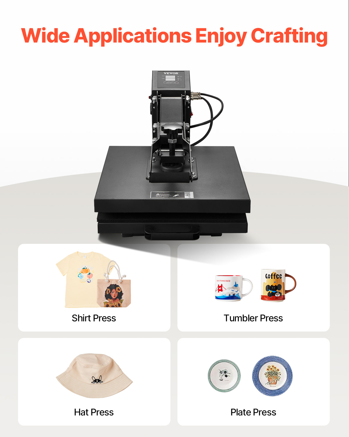 VEVOR Heat Press,15 x 15 inch Heat Press Machine for T-shirts, Fast and Even Heating, Easy to Use, High Pressure for Digital Industrial-Quality Sublimation Printer for Transfer Vinyl, T-shirt, Black