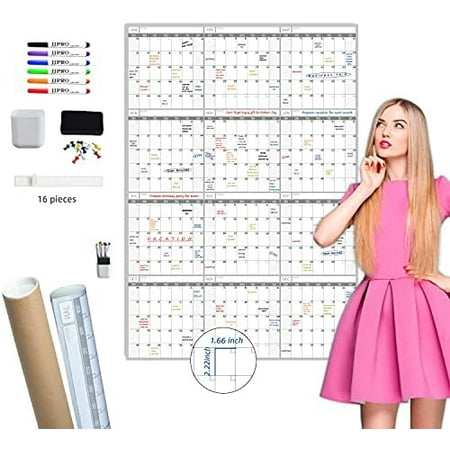 Large Dry Erase Wall Calendar - 52x36 Inches - Blank Undated Yearly Calendar - Whiteboard Premium Laminated Planner - Reusable Laminated Office Jumbo 12-Month Calendar (Vertical)