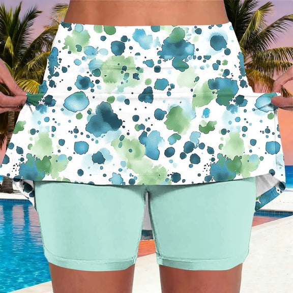 Ynynloco Women's Quick Dry Floral Skort High Waisted 2-in-1 Tennis Skirt with Built-in Shorts for Beach Vacation