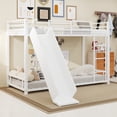 thumbnail image 4 of Harper & Bright Designs Twin Floor Bunk Bed with Slide, Twin Over Twin Metal Bunk Bed Frame with Ladder and Guardrail for Boys Girls, White, 4 of 15