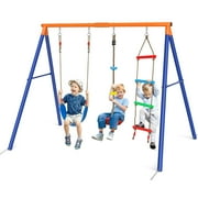 GIKPAL 3-in-1 Outdoor Swing Set for Kids, 440lbs Capacity, Adjustable Heavy-Duty Metal Swing for Backyard Playground & Park, Sturdy and Safe Playset for Children
