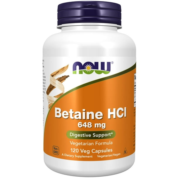 Nachtvlek bron Aannemer NOW Supplements, Betaine HCl 648 mg, Vegetarian Formula, Digestive  Support*, 120 Veg Capsules - Walmart.com