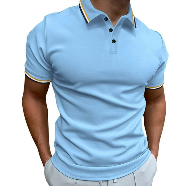 Styesk T Shirts for Man Fashion Leisure Solid Color Versatile Button Flip Collar Short Sleeve Top
