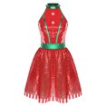 thumbnail image 2 of Hansber Women's Sleeveless Candy Cane Striped Sequin Figure Ice Skating Dress for Holiday Dance Party Wear Red L, 2 of 7