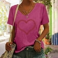 thumbnail image 2 of Wycnly Womens Tops Heart Print V-Neck Short Sleeve Tee Shirts Summer Fashion Graphics Loose Fit Breathable Pullover Blouses Hot Pink XXXL Clearance Under $5, 2 of 5