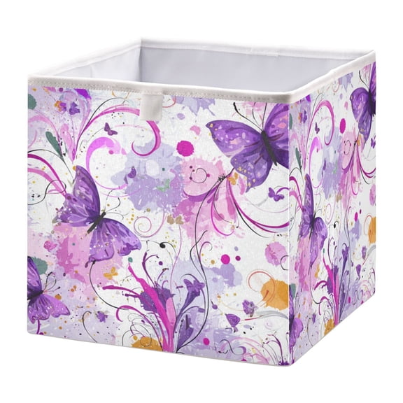 Foldable Fabric Storage Bin Home Cubes Clothing Organizer Bins Large Collapsible Box Basket for Home Organizer Purple Butterfly with Swirls