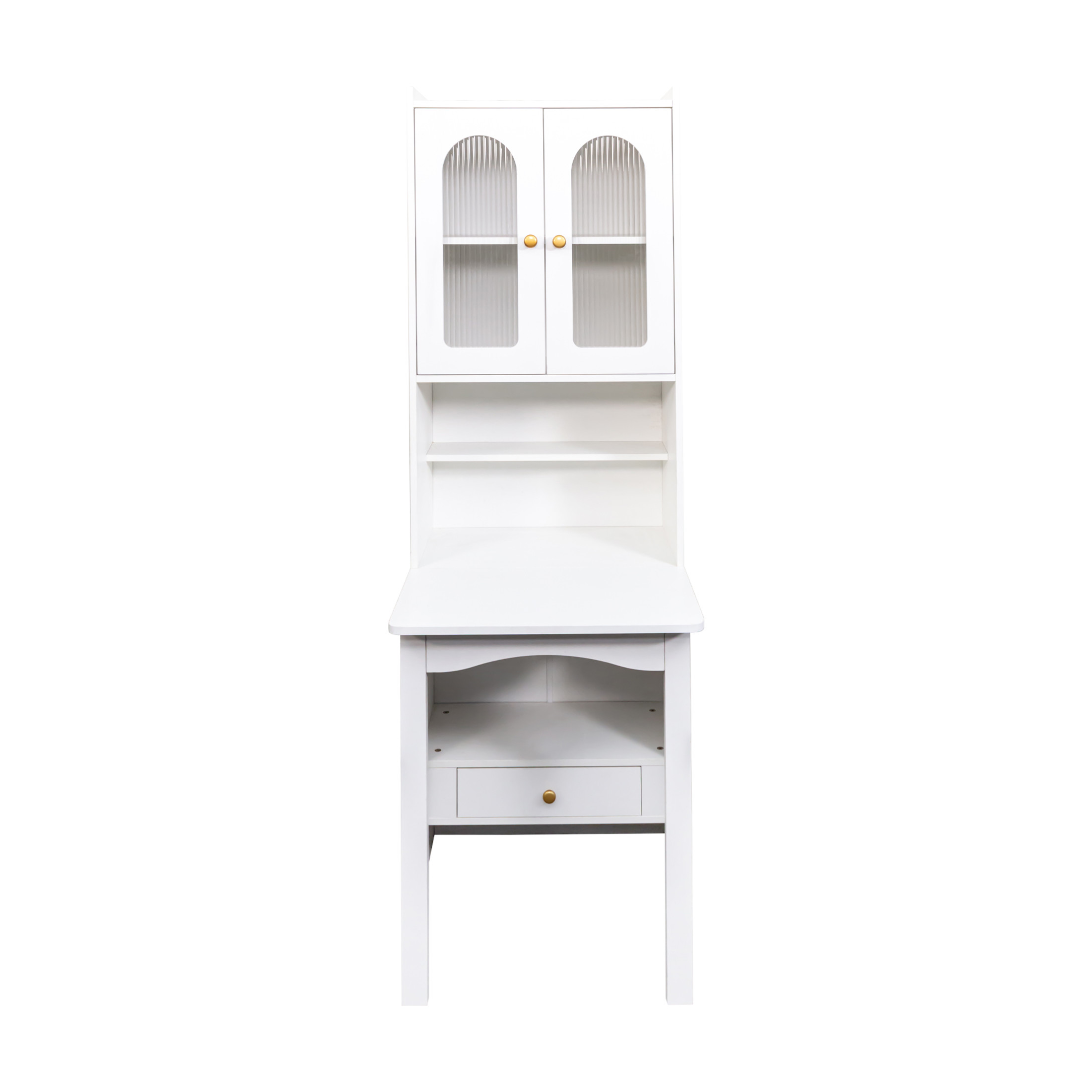 Noble House Maddox 23.6" Fold-Out Convertible Desk Cabinet, Space-Saving Writing Table with Shelf and Drawer, White