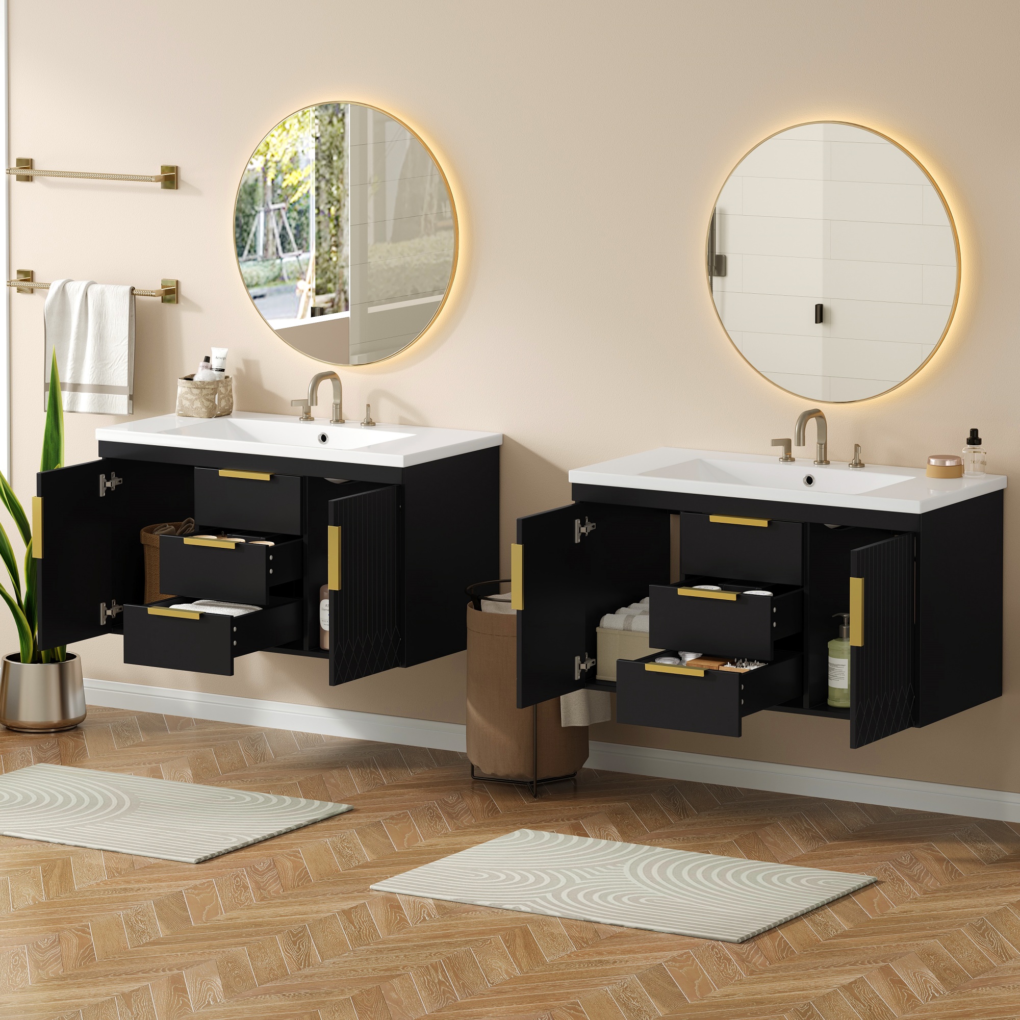 Euroco 72'' Wall Mounted Bathroom Vanity, Floating Bathroom Storage Cabinet with 2 Drawers, Solid Wood Bathroom Cabinet