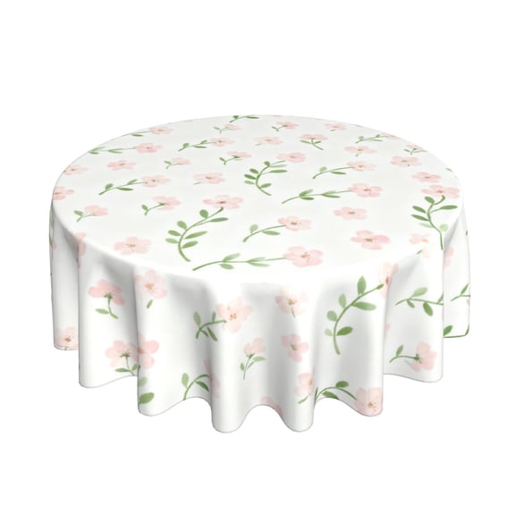 Light Pink Fresh Floral Round Tablecloth 60 inch Anti-Stain and Anti-Wrinkle Round Tablecloth for Picnic, Party, Dining Table Indoor and Outdoor