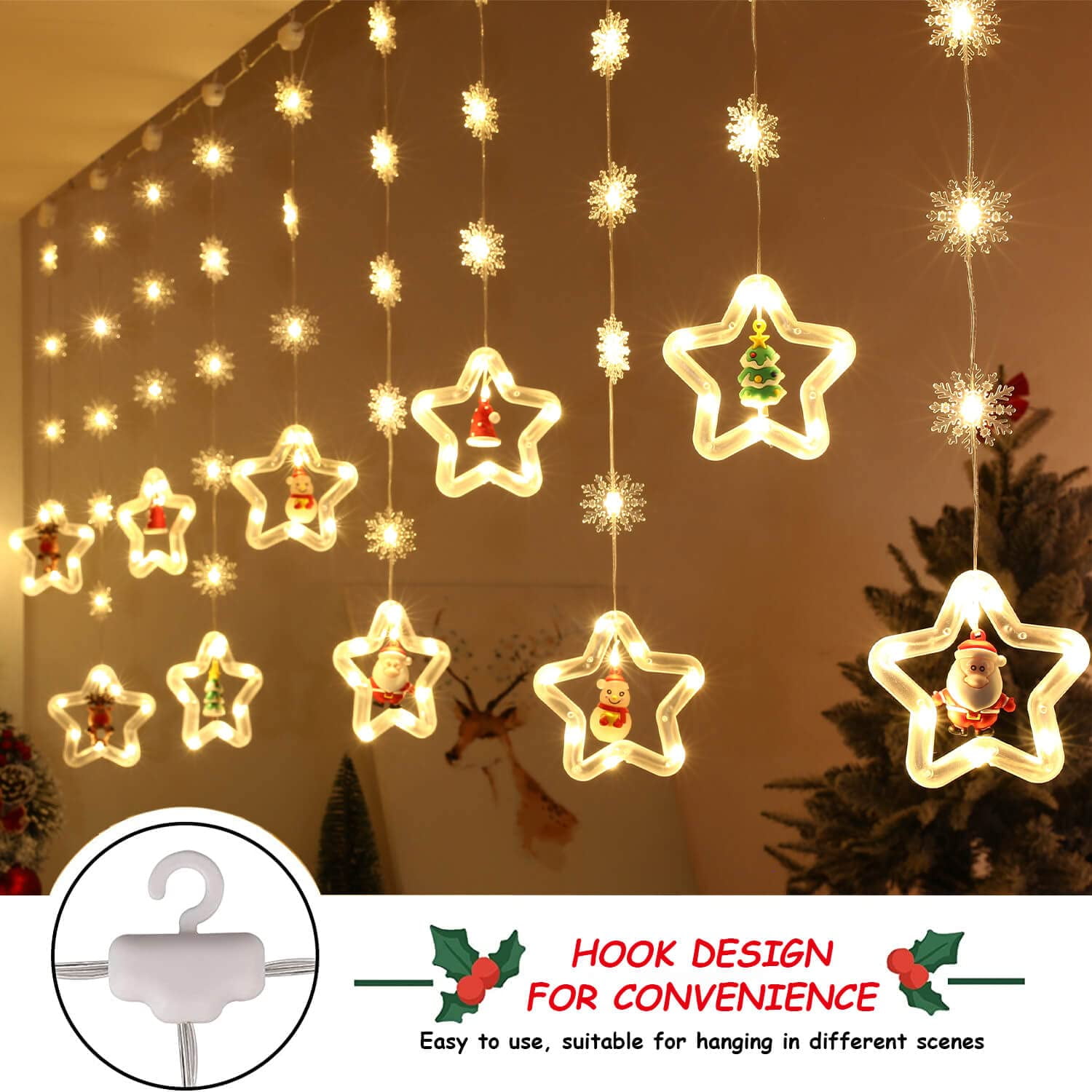 Christmas Window Lights, 120 Led Christmas Curtain Lights 8 Modes Twinkle  With Remote Control Usb Plug In Fairy Lights 10 Ft Christmas Decorations  Lig