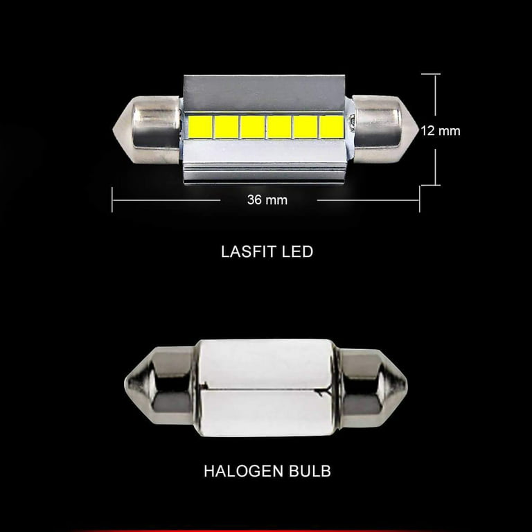 Lasfit 36MM 6418 6411 DE3423 Festoon LED Bulbs, Dome Map Trunk License  Plate Light Bulbs, 6000K, Pure White, 2Pcs