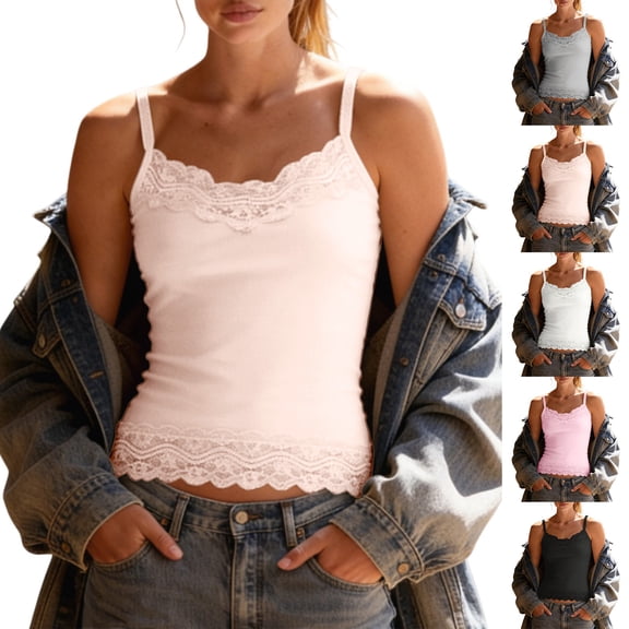 Womens Summer Top BWASD Casual Lace Sleeveless Shirts Adjustabl Solid Color Soft Camisole Sweet Fashion Tank Tops Y2k Spring Summer Go Out S-XXL Beige