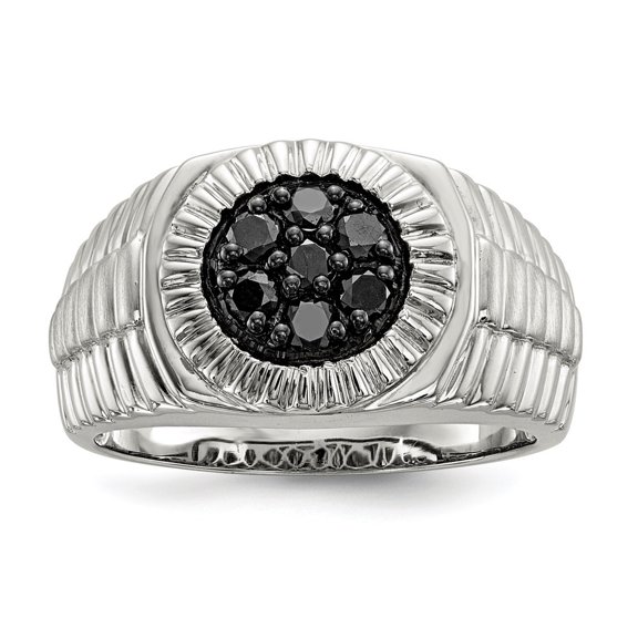 Diamond2Deal 925 Sterling Silver Black Diamond and Satin Ring Size 10 for Men