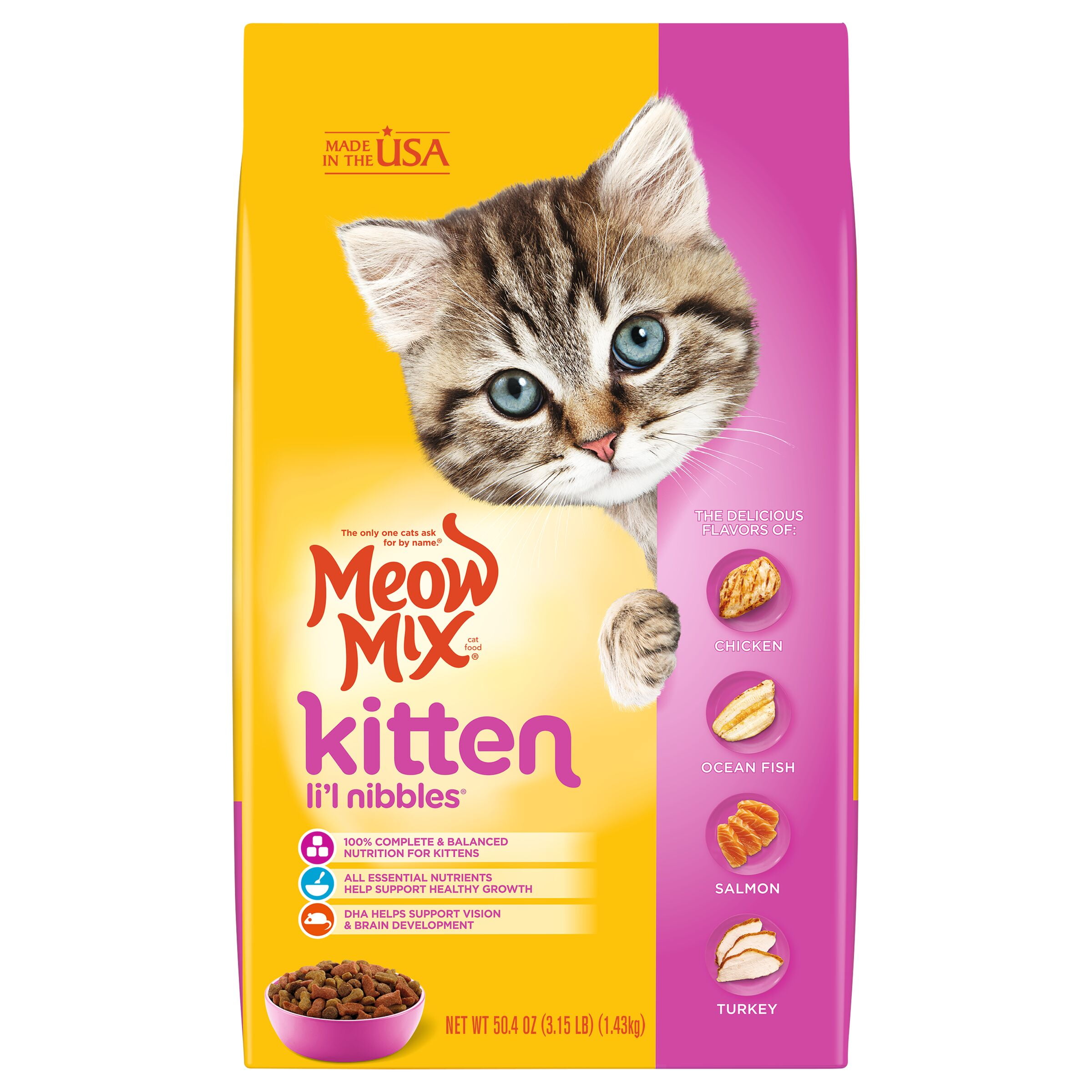 Meow Mix Kitten Li'l Nibbles Dry Cat Food, 3.15-Pound Bag