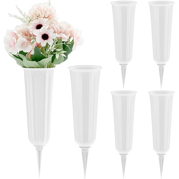 Minzimin Memorial Floral Vases, Set of 6 Cemetery Vase, White Grave Cone Vase, Headstones Flower Holder, Plastic Flower Holders Pots