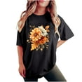 thumbnail image 2 of LEBONYARD Womens Summer Tops Shirts,Clearance Clothes under $5.00 fashion deals,Women's Fashion Summer Round Neck Drop Sleeves Leisure Short Sleeve Flower Printing Tops Black S, 2 of 7