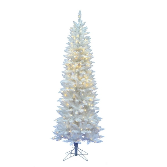 Vickerman 7.5' Sparkle White Spruce Pencil Artificial Christmas Tree, Warm White LED Lights