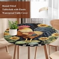 thumbnail image 3 of Round Tablecloth Watercolor Rooster Elastic Edge Fitted Sunflower Black Plaid Plastic Table Cover,Waterproof Oil Proof for Dinner,Outdoor, Picnic, 36" - 44"&nbsp; DIA Tables, 3 of 6