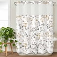 thumbnail image 3 of Grey Brown Botanical No Hook Shower Curtain Waterproof, Bathroom Curtains with Snap in Liners and See Through Top Window, Summer Leaf Watercolor Hotel Style Bathtub Curtains Shower 60"Wx72"L, 3 of 8