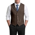 thumbnail image 4 of Mens Tweed Vest Retro Lapel Chain Waistcoat Formal Suit Gilet Business Casual Sleeveless Jacket for Office Party Wedding Khaki 3XL, 4 of 9