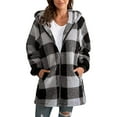 thumbnail image 2 of Sanbonepd Women's Plush Coat Long Sleeve Plaid Hooded Zipper Loose Fleece Jacket, 2 of 5