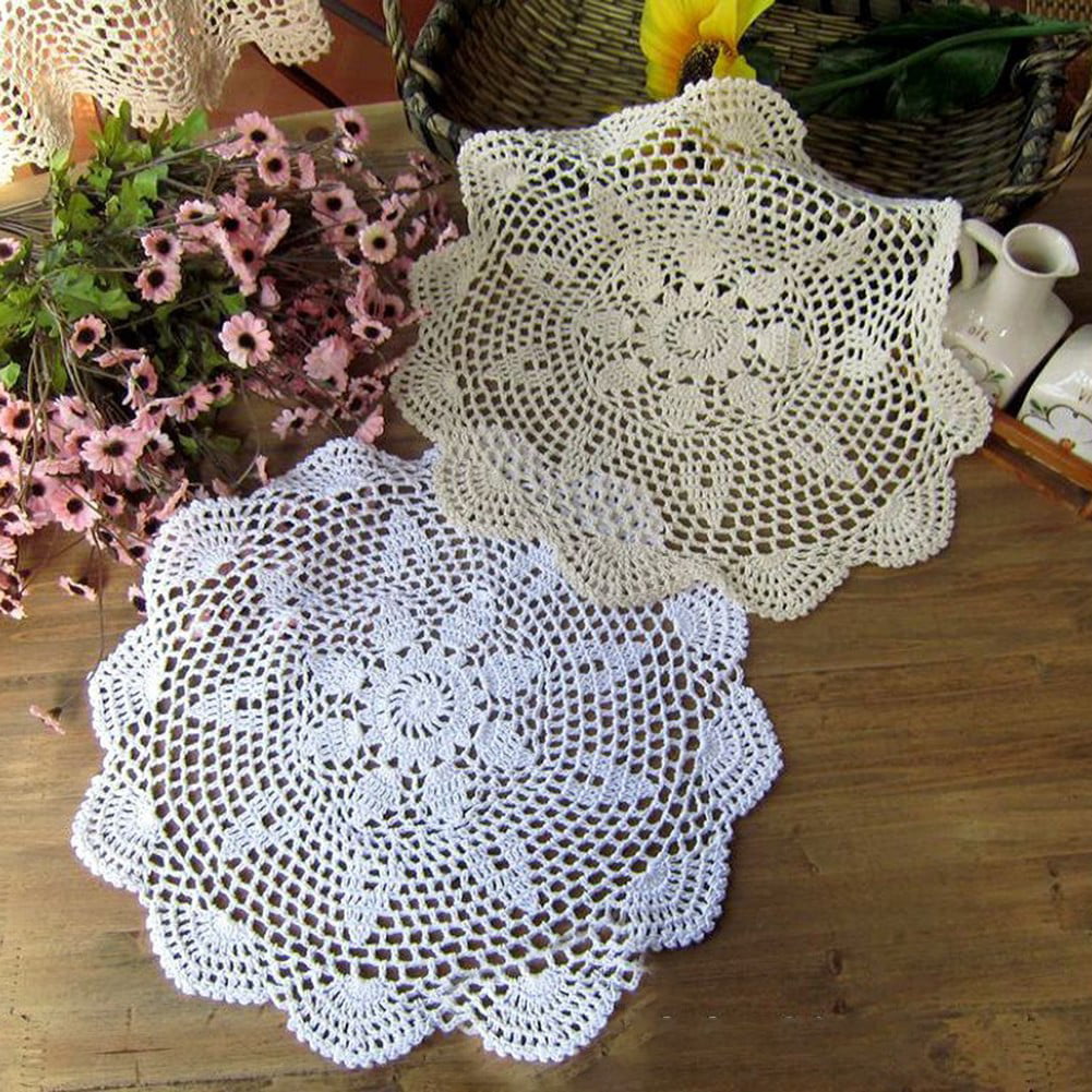 janef White Handmade Crochet Doilies Cotton Table mats Lace Doilies Doily  Round Lace Placemats Crochet Placemat 12 Inches 2pc
